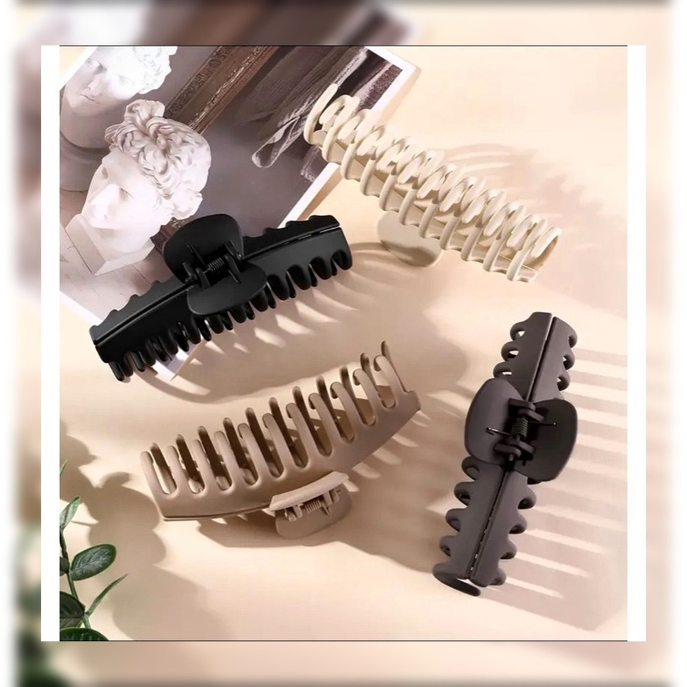 11pc Neutral Matte Claw Clip Bundle – Black Beige Brown Hair Clips Set - Picture 3 of 7